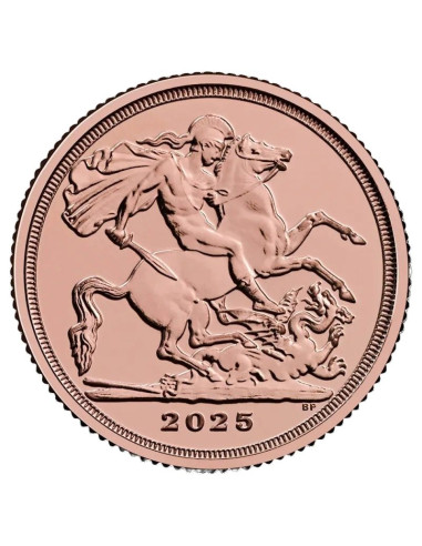 Moneda de Oro Cuarto Soberano Carlos III 2025 | Oro puro 22 quilates | Royal Mint