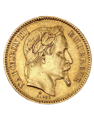 Moneda de Oro 20 Francs Napoleón III con Corona 1861-1870 | Oro puro 21.6 quilates | Francia