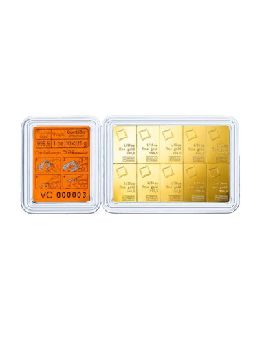 10 x 1/10 oz Lingote Oro | Valcambi CombiBar®