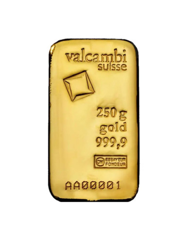 250g Lingote de Oro | Valcambi | Fundido 999.9